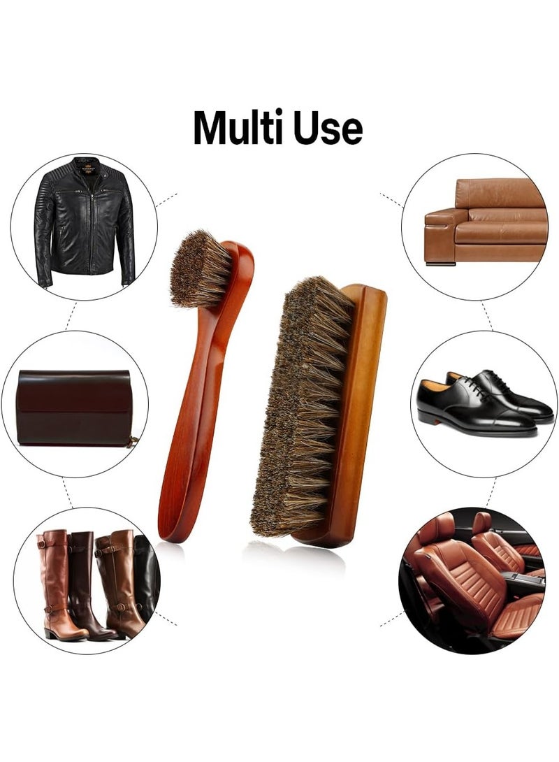 Shoe Brush, Shoe Cleaning Brush, 2 Pieces Horsehair Shoe Brush, Boot Brush, Horse Hair Brush for Leather, Shoe Brushes for Cleaning, Leather Shoes Boot Cleaning Brush Care Clean Dauber Applicators - Image 2